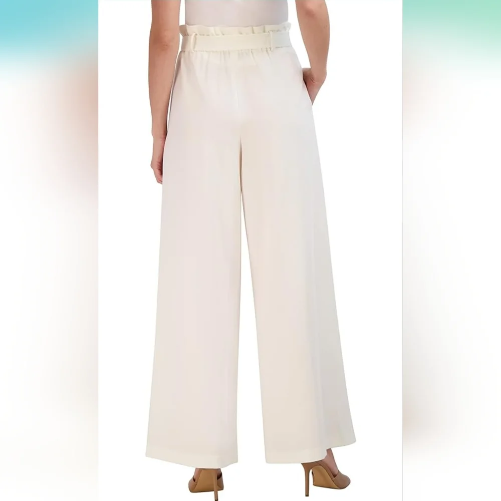 BCBG MazAzria White Wide Leg Dress Pants with White Fabric Belt Size Ext… - Picture 3 of 10